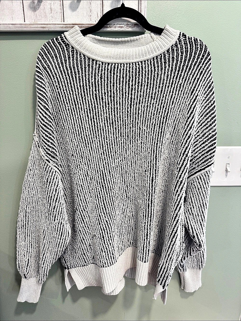 Striped Knit Sweater in Black & White Size XL